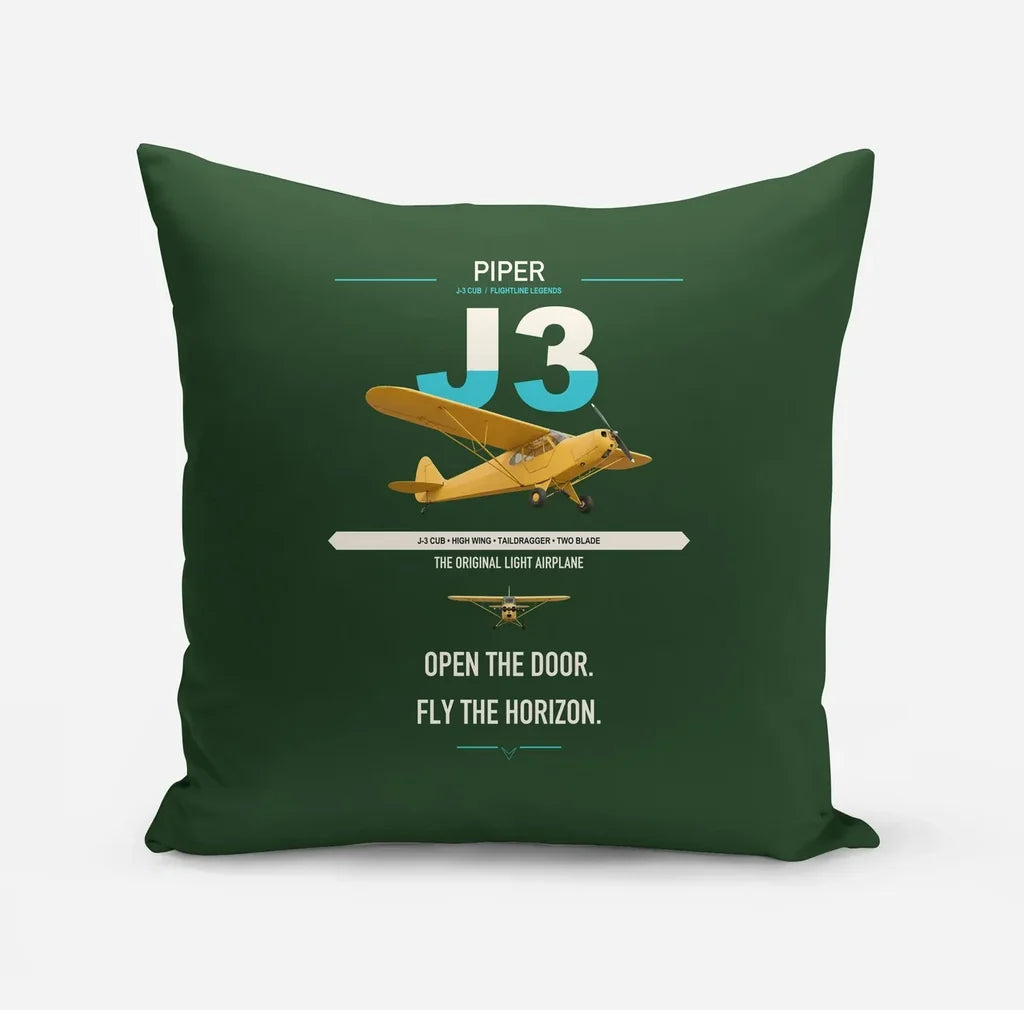 Piper J-3 Cub design on dark green pillow