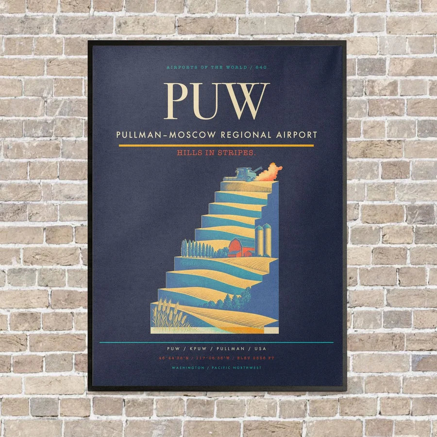 Pullman–Moscow Regional Airport PUW vertical canvas print - framed - navy blue background