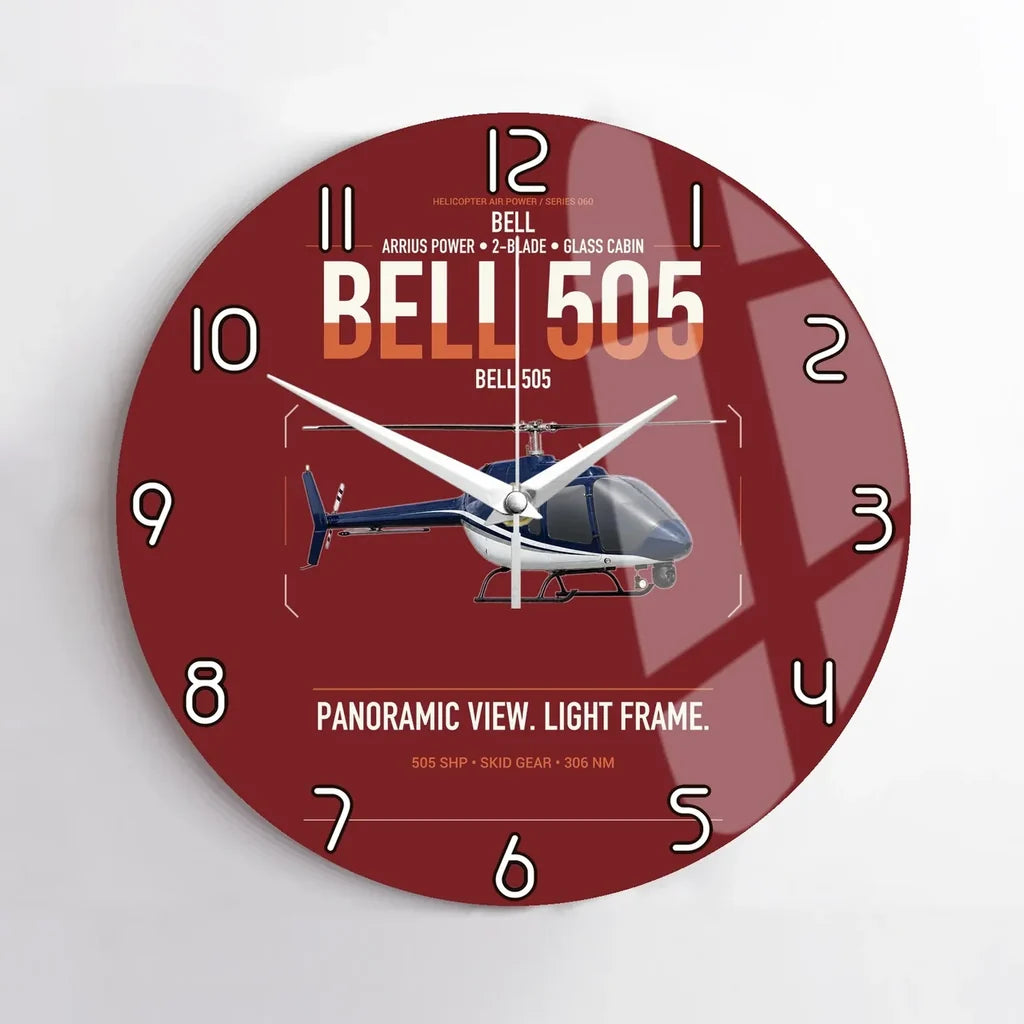 Bell 505 design on dark red no frame wall clock