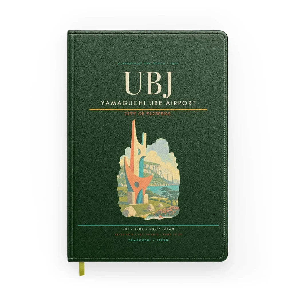 Yamaguchi Ube Airport (UBJ) design on dark green notebook