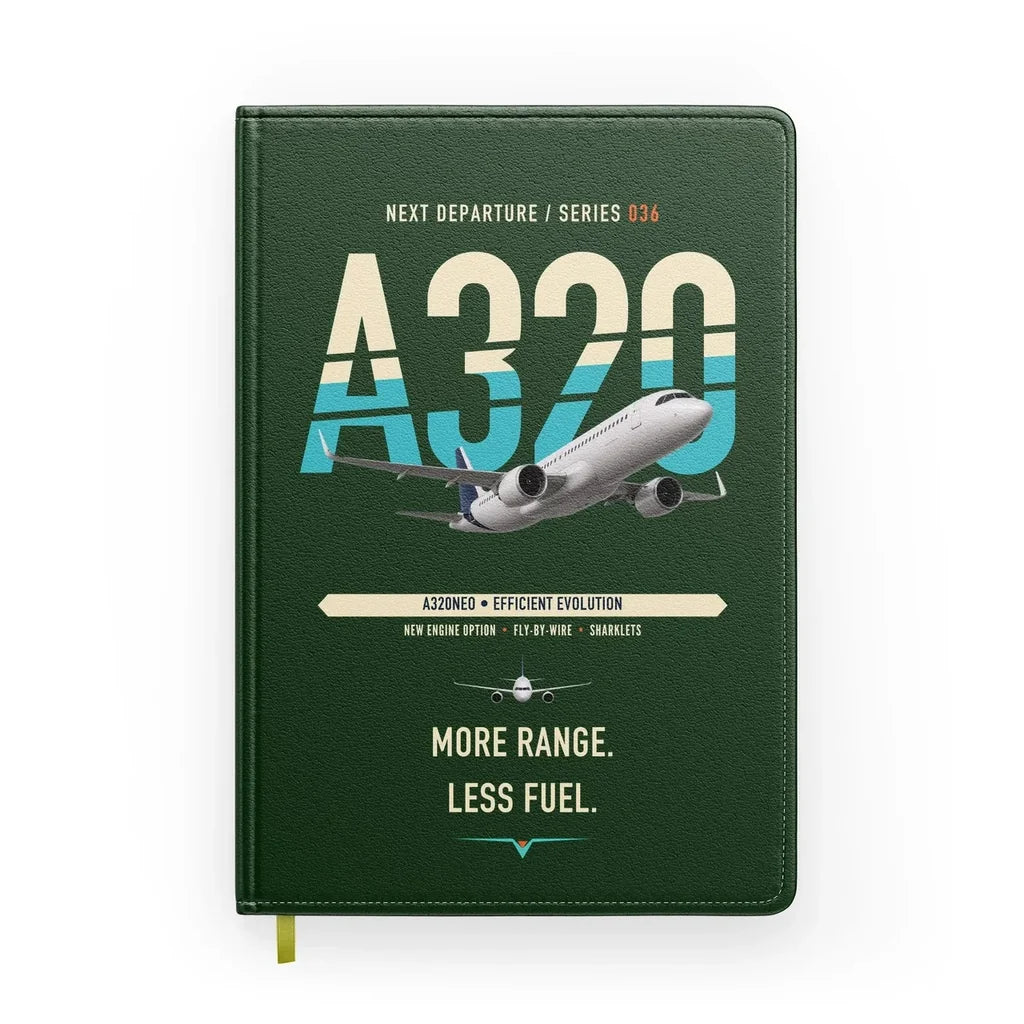 Airbus A320neo design on dark green notebook