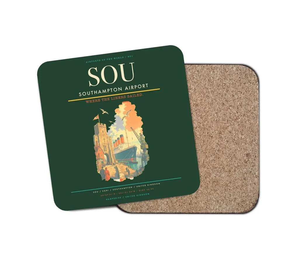 Southampton Airport (SOU) design on dark green 1 piece coaster