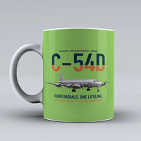 Thumbnail for C-54D Skymaster design on light green ceramic mug, double-side print