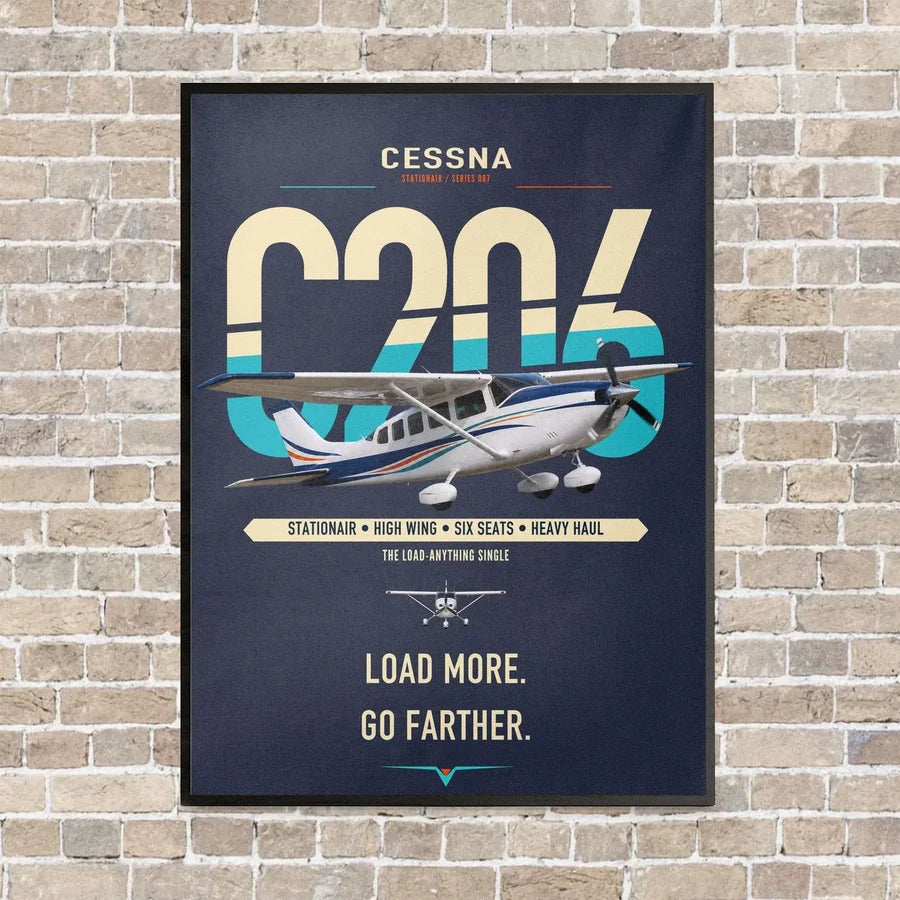 Cessna 206 Stationair vertical canvas print - framed - navy blue background
