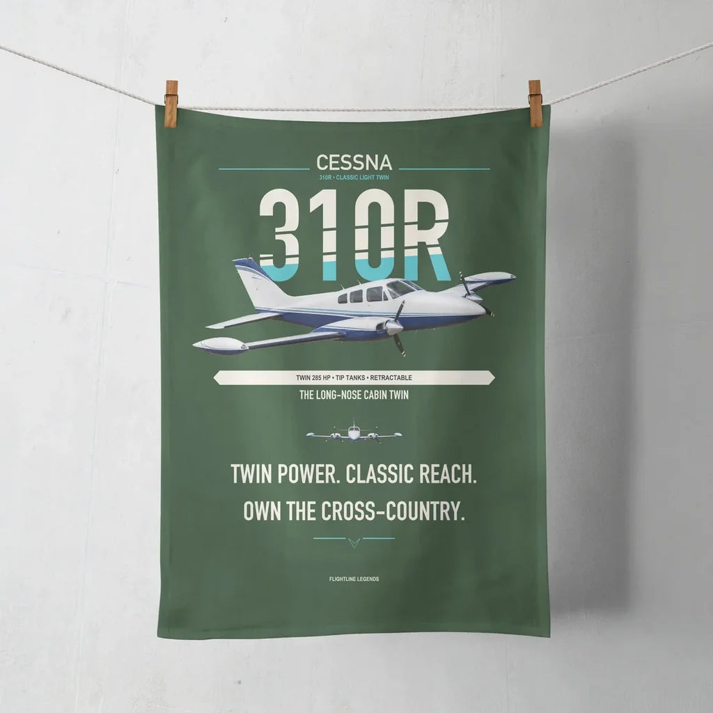 Cessna 310R design on dark green towel