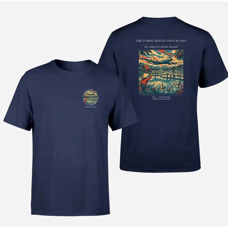 VINTAGE G4497 - The Paddy Reflection Roads - Double-Side T-Shirt design on navyblue double side t shirt