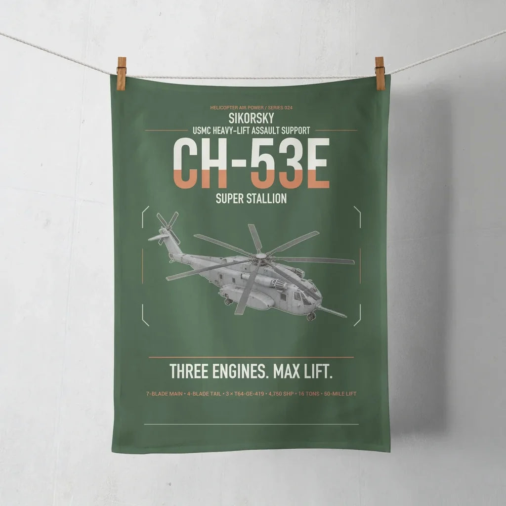 Sikorsky CH-53E Super Stallion design on dark green towel