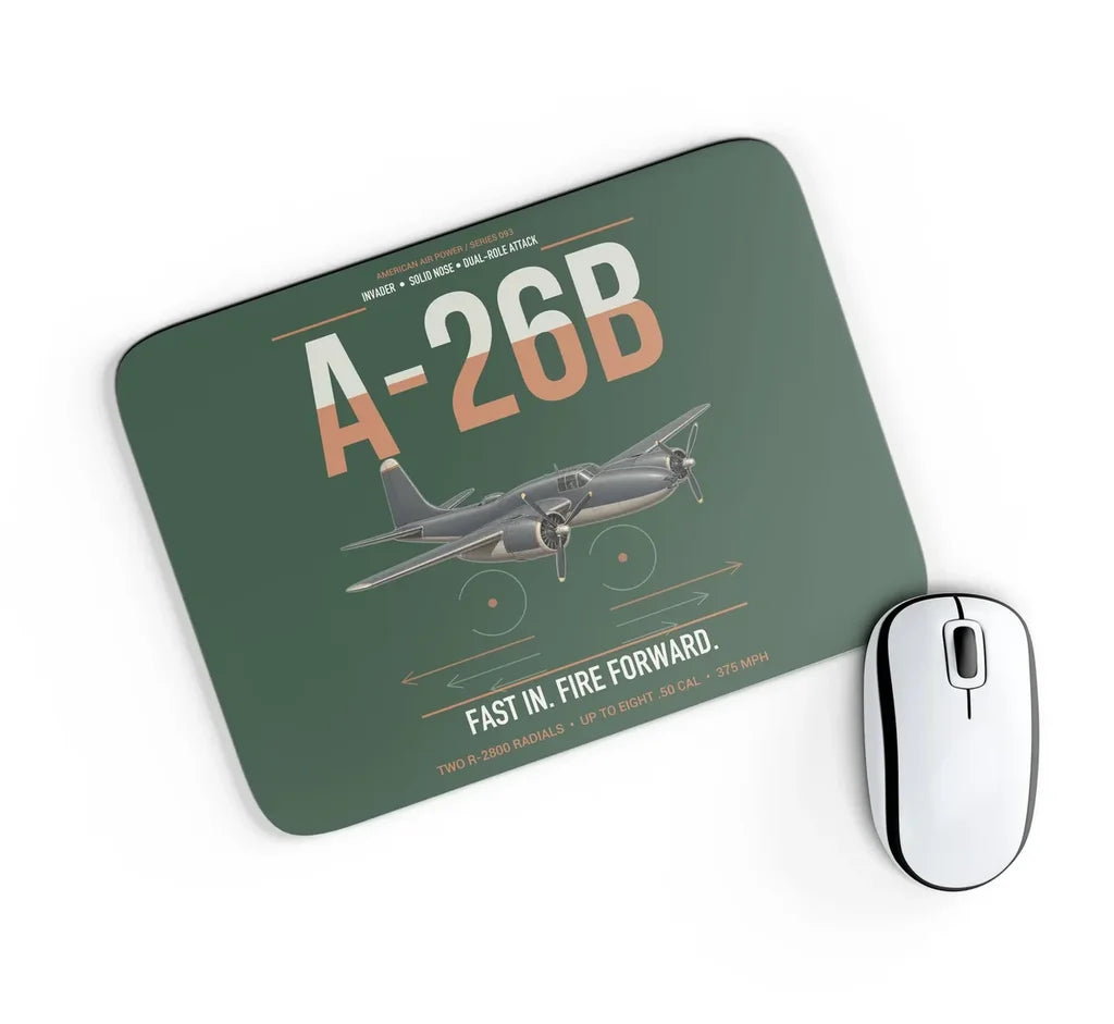 A-26B Invader design on dark green rectangle mouse pad