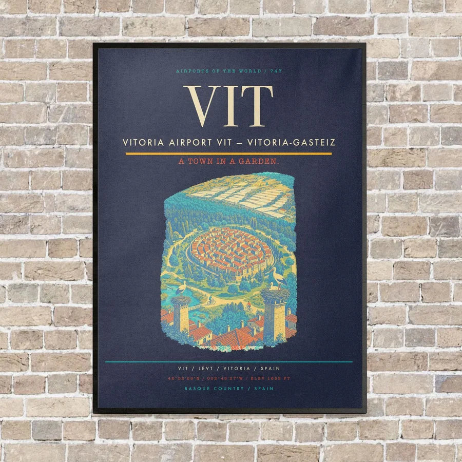 Vitoria Airport VIT — Vitoria-Gasteiz vertical canvas print - framed - navy blue background