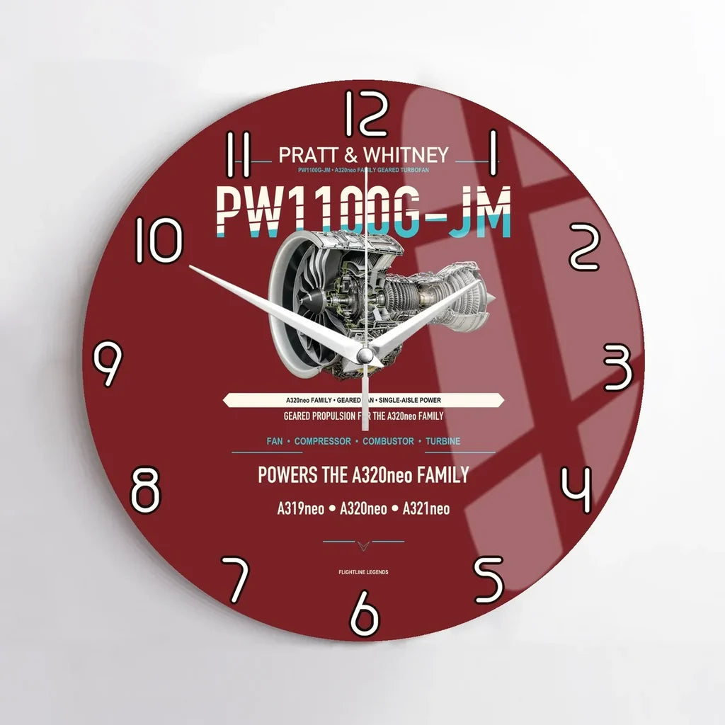 PW1100G-JM design on dark red no frame wall clock