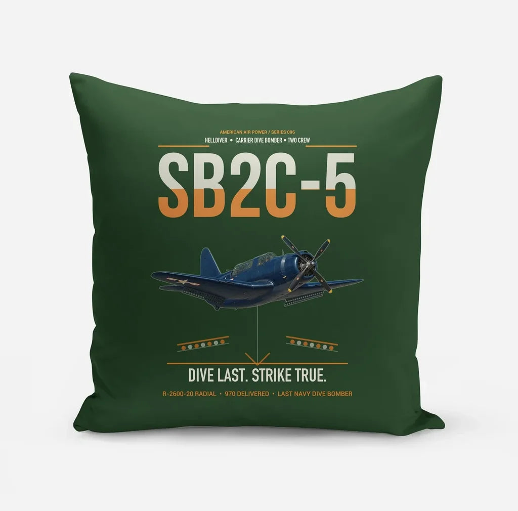 SB2C-5 Helldiver design on dark green pillow