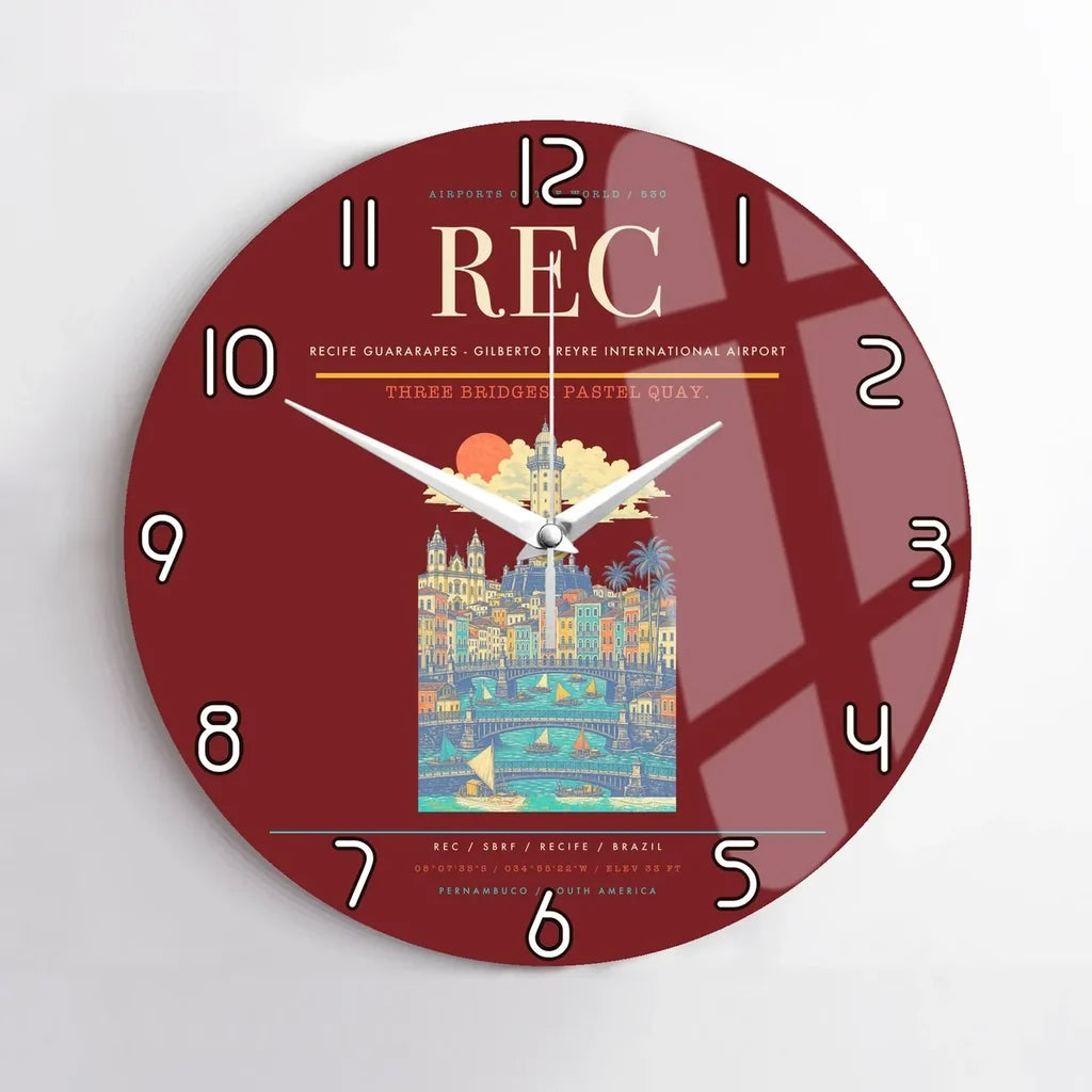Recife Guararapes (REC) design on dark red no frame wall clock