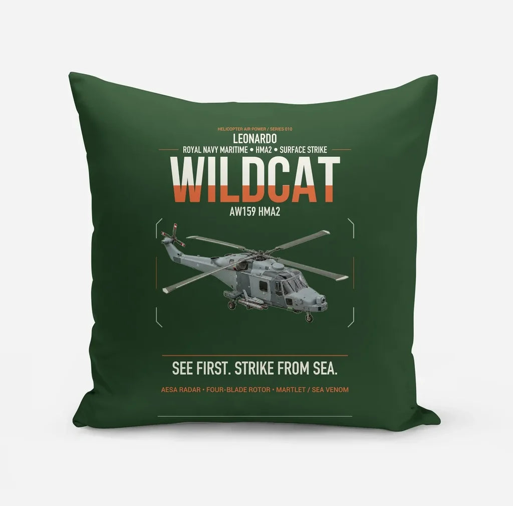 Leonardo AW159 Wildcat HMA2 design on dark green pillow