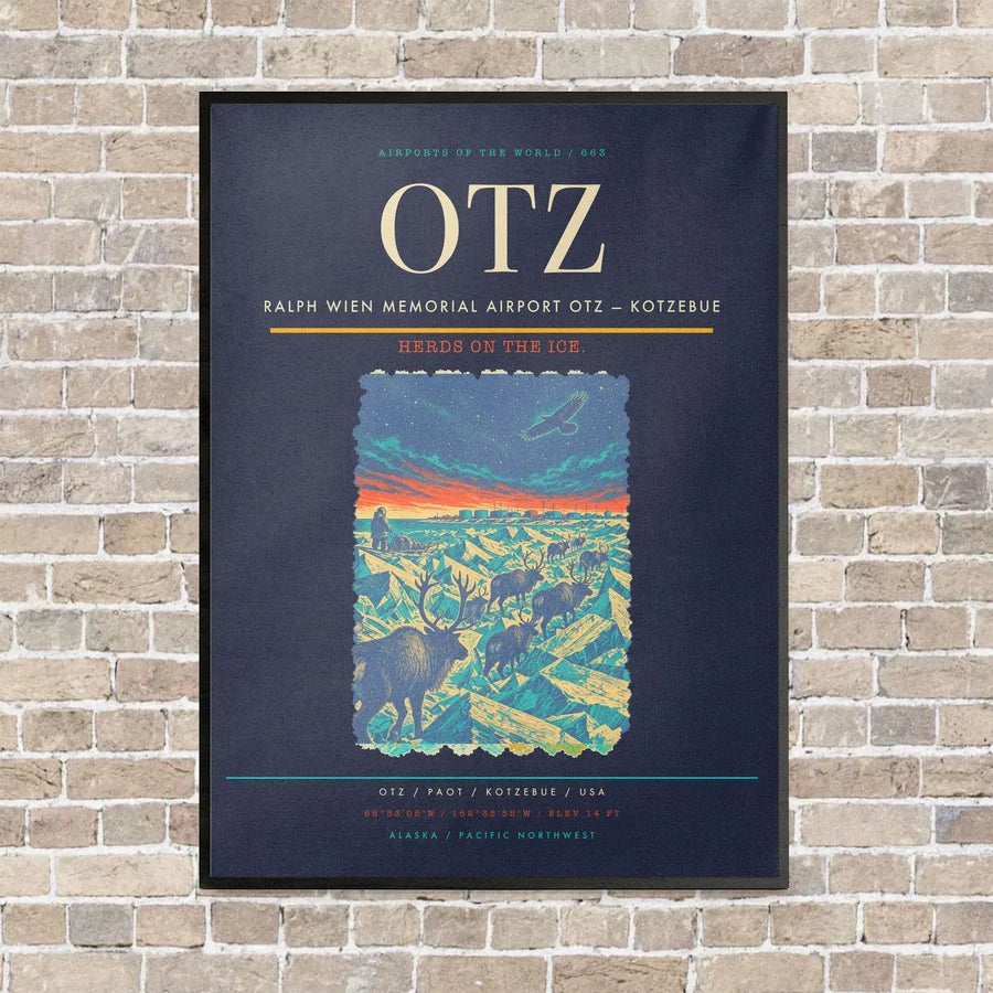 Ralph Wien Memorial Airport OTZ — Kotzebue vertical canvas print - framed - navy blue background