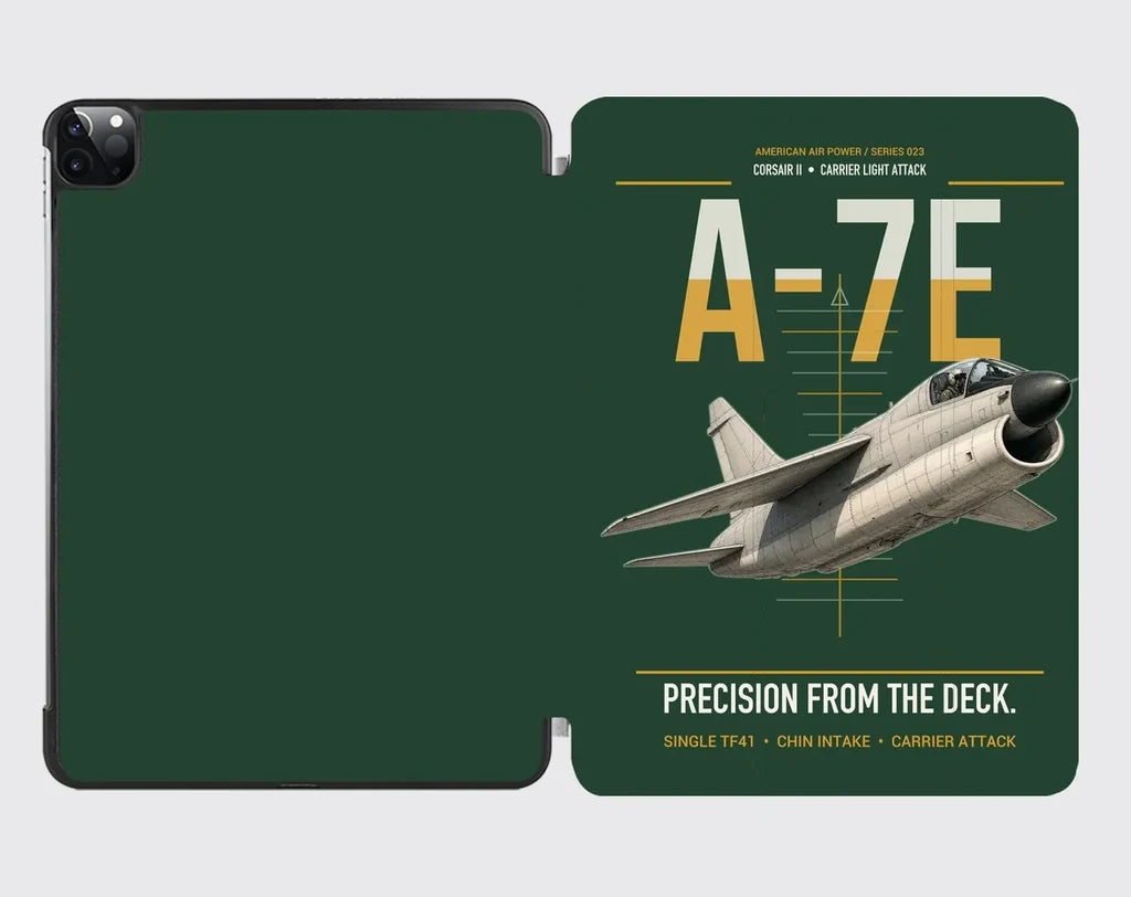 A-7E Corsair II design on dark green ipad tablet case