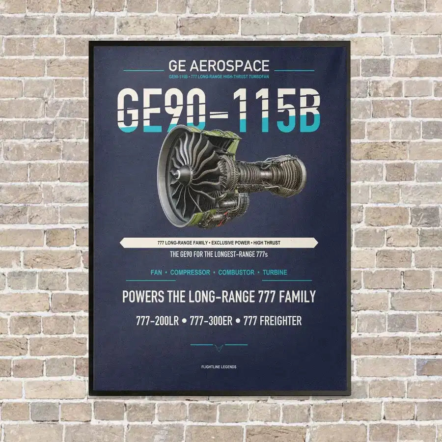 GE90-115B vertical canvas print - framed - navy blue background