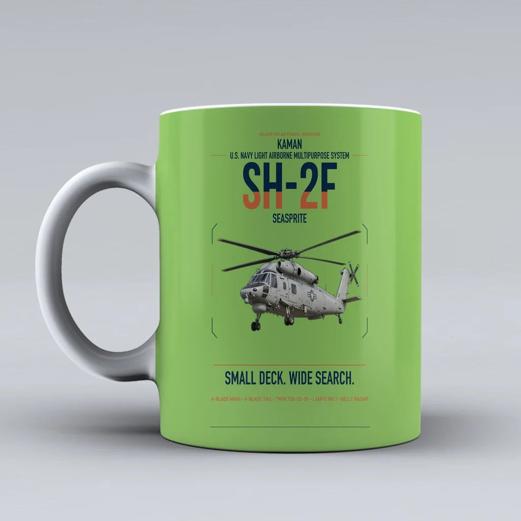 Kaman SH-2F Seasprite design on light green ceramic mug, double-side print