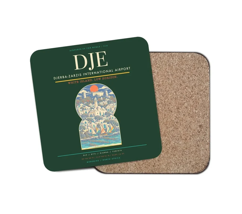 Djerba-Zarzis International Airport (DJE) design on dark green 1 piece coaster