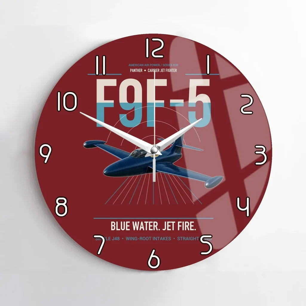F9F-5 Panther design on dark red no frame wall clock