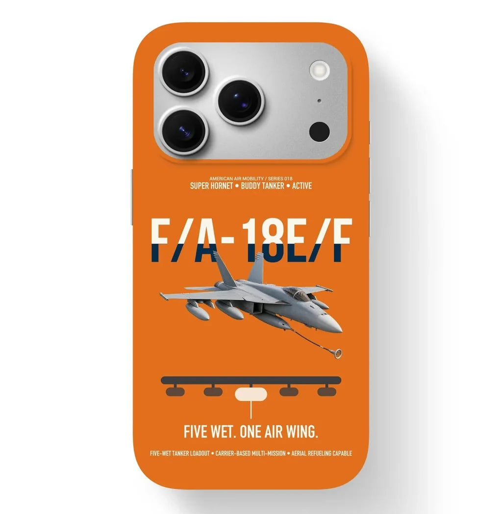F A-18E F Buddy Tanker design on orange magsafe iphone case, for iPhone 17 Pro