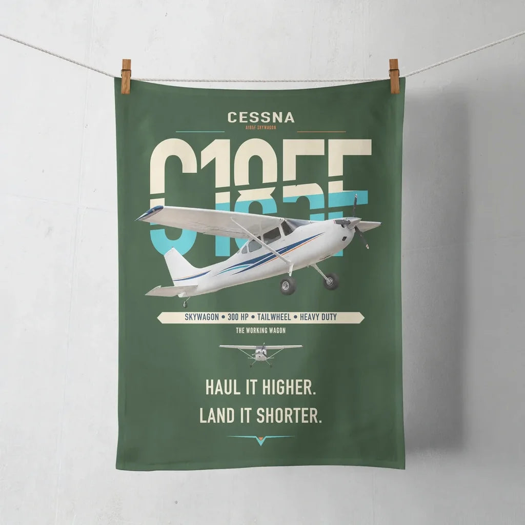Cessna A185F Skywagon design on dark green towel
