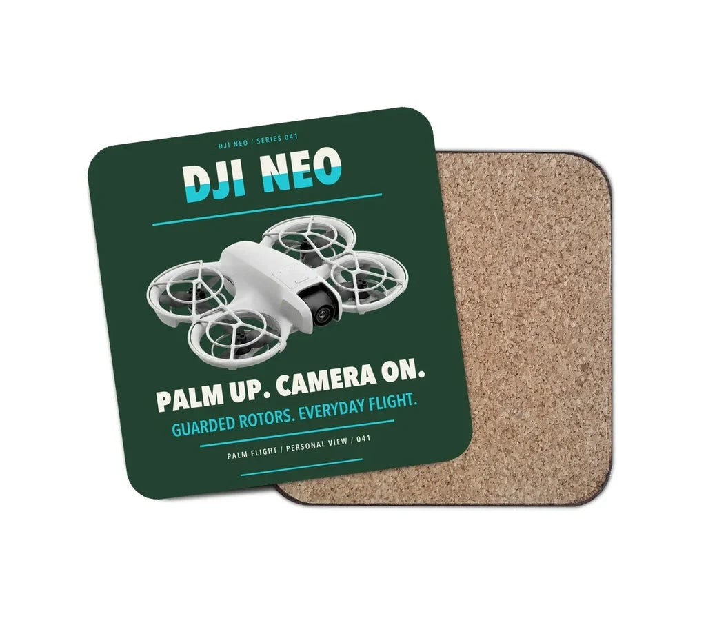 DJI Neo design on dark green 1 piece coaster