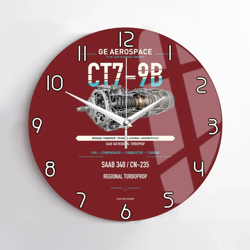 CT7-9B design on dark red no frame wall clock