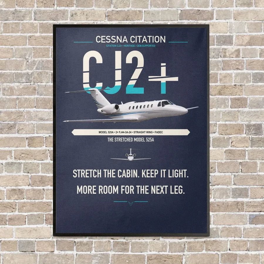 Cessna Citation CJ2+ vertical canvas print - framed - navy blue background