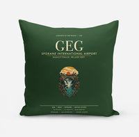 Thumbnail for Spokane International Airport (GEG) design on dark green pillow