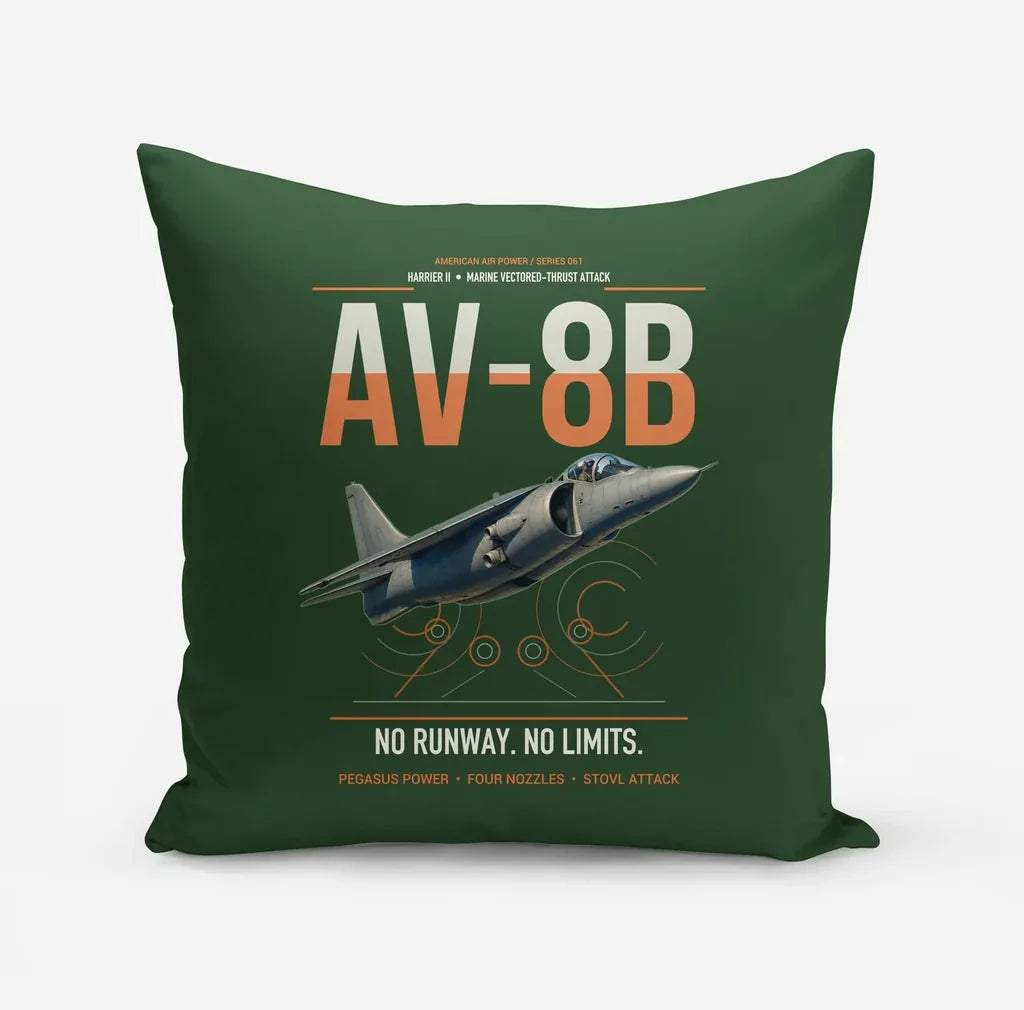 AV-8B Harrier II design on dark green pillow