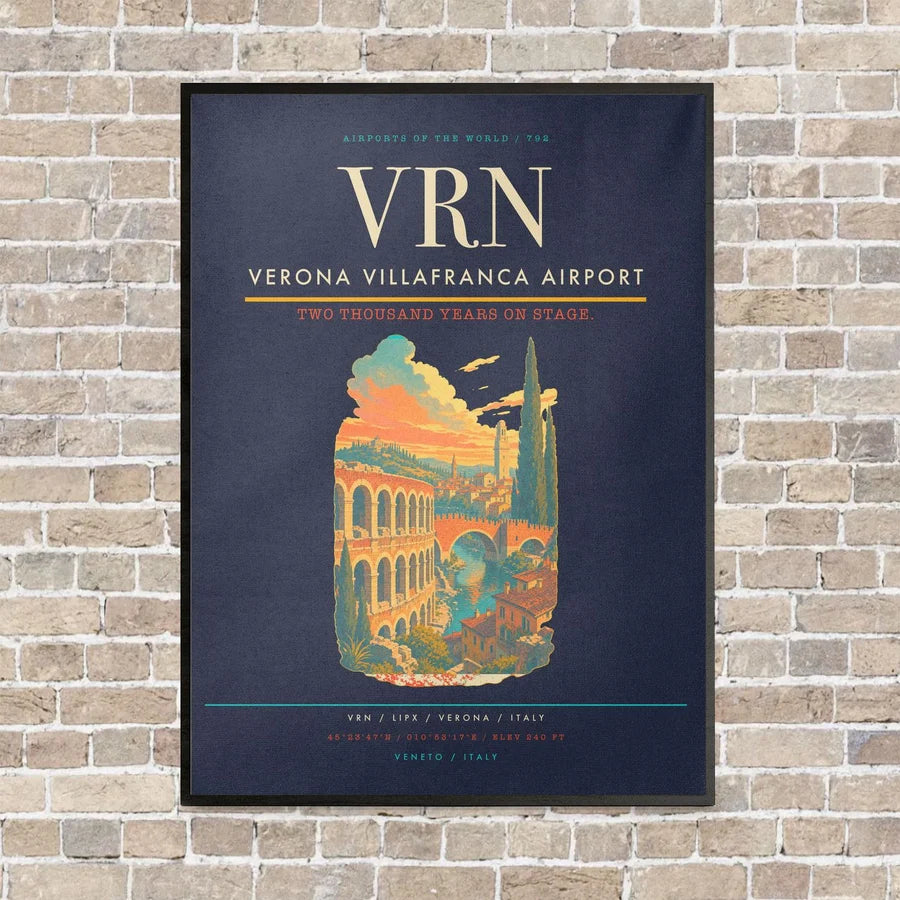 Verona Villafranca Airport VRN vertical canvas print - framed - navy blue background