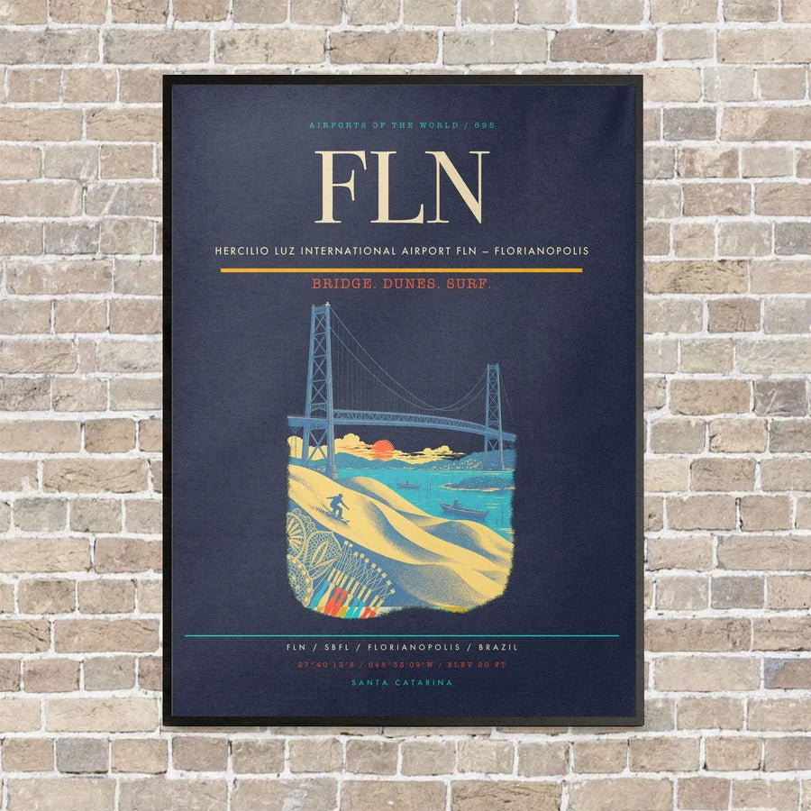 Hercilio Luz International Airport FLN — Florianopolis vertical canvas print - framed - navy blue background