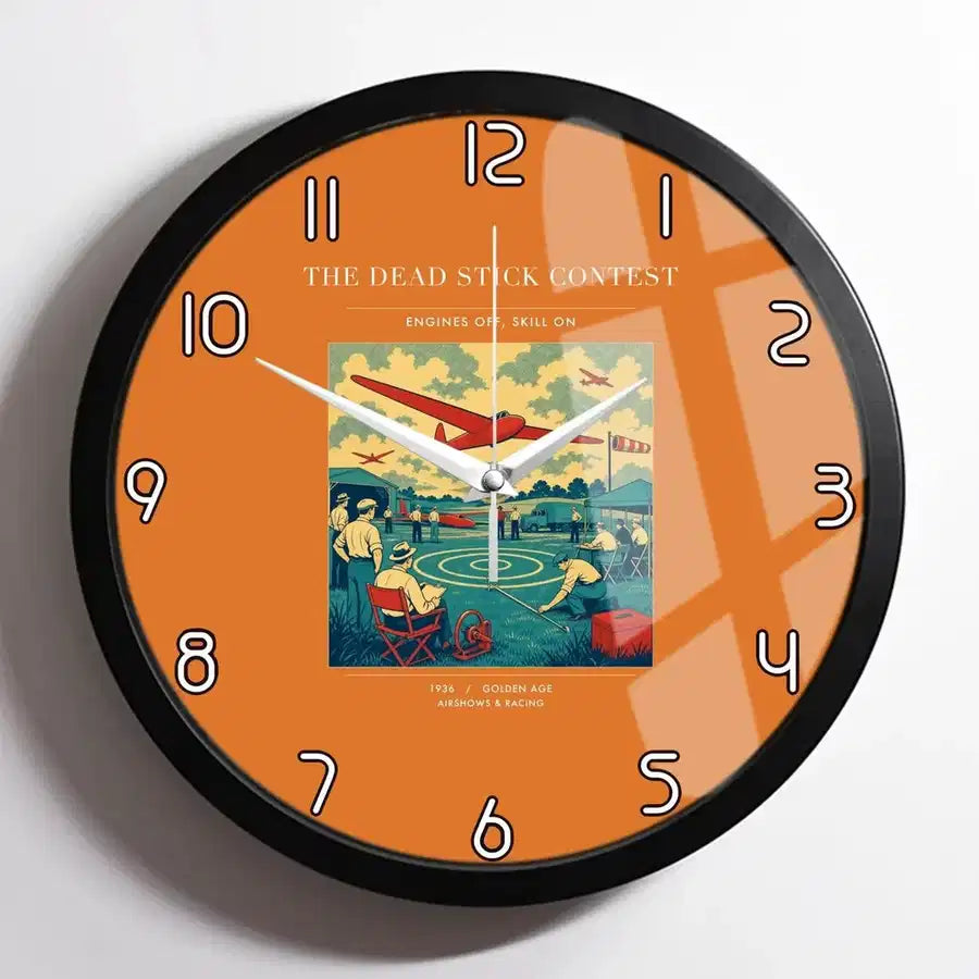 VINTAGE G4257 - The Dead Stick Contest - Designed Wall Clocks design on orange framed