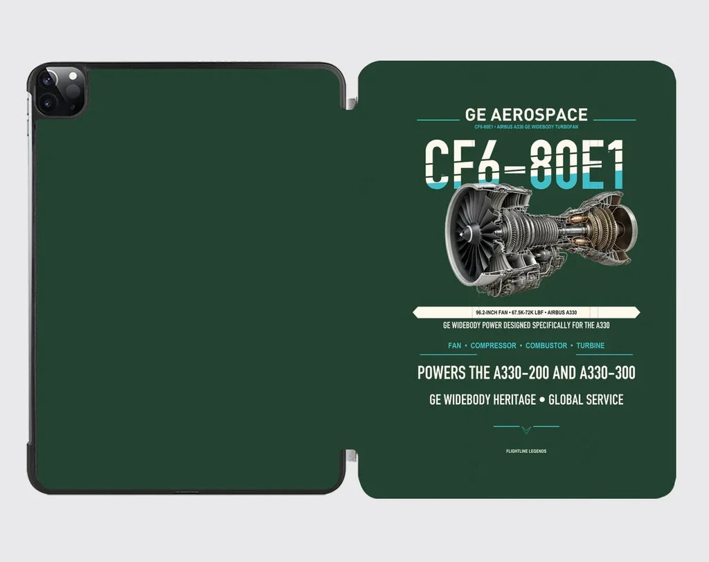 CF6-80E1 design on dark green ipad tablet case