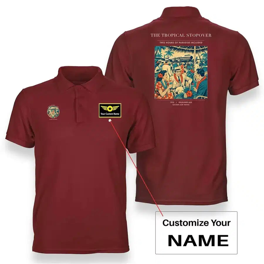 VINTAGE G4225 - The Tropical Stopover - Double-Side Polo T-Shirt design on red+name