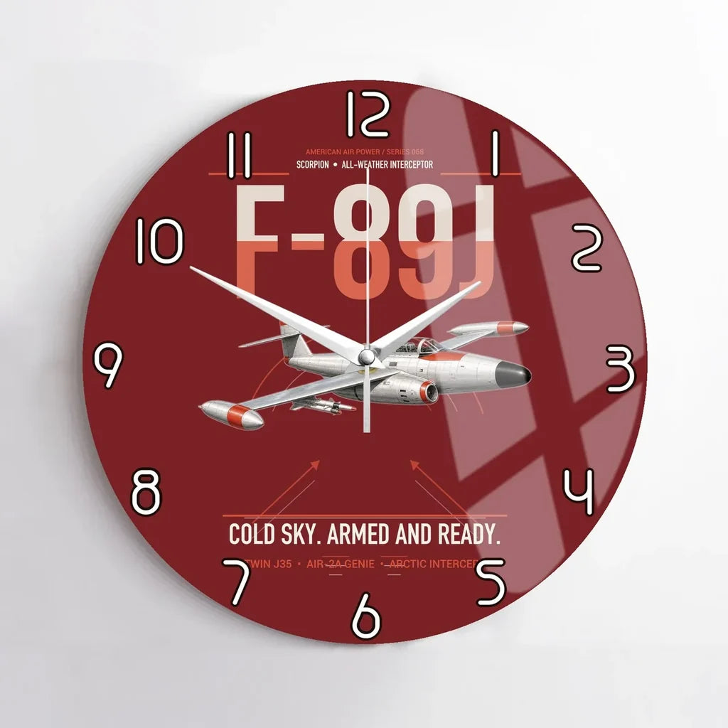 F-89J Scorpion design on dark red no frame wall clock