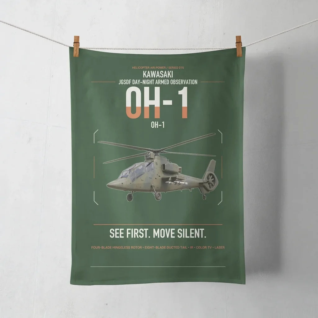 Kawasaki OH-1 design on dark green towel
