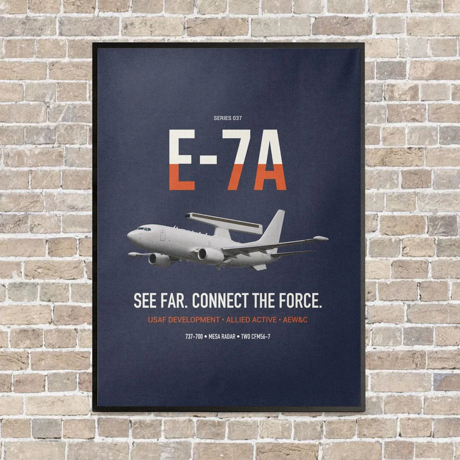 E-7A Wedgetail vertical canvas print - framed - navy blue background