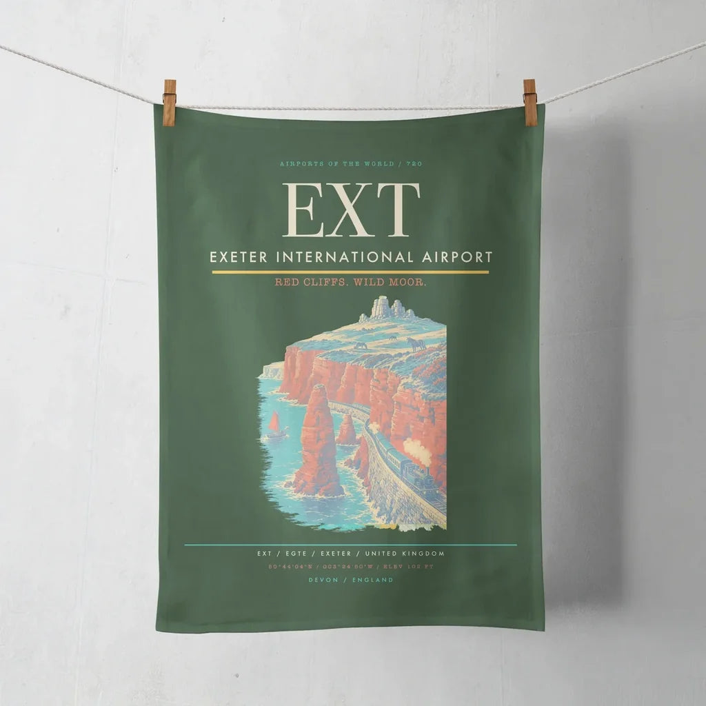 Exeter International Airport (EXT) design on dark green towel
