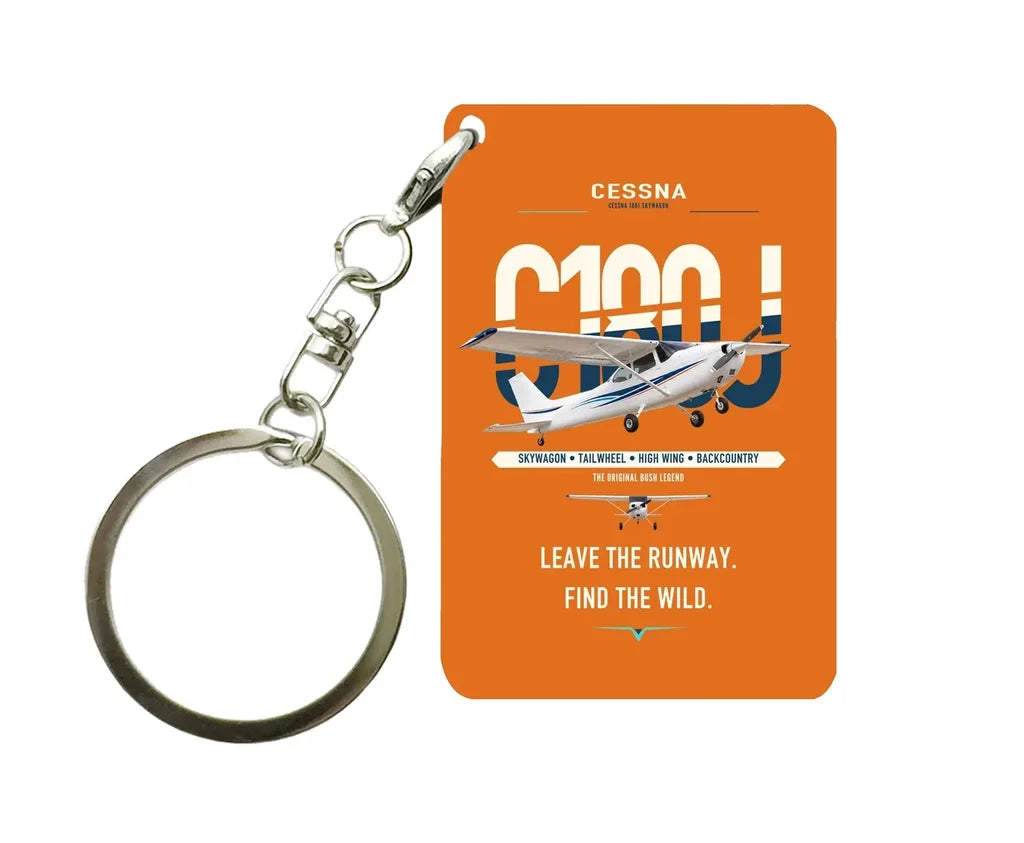 Cessna 180J Skywagon design on orange designed key chain, double-side print