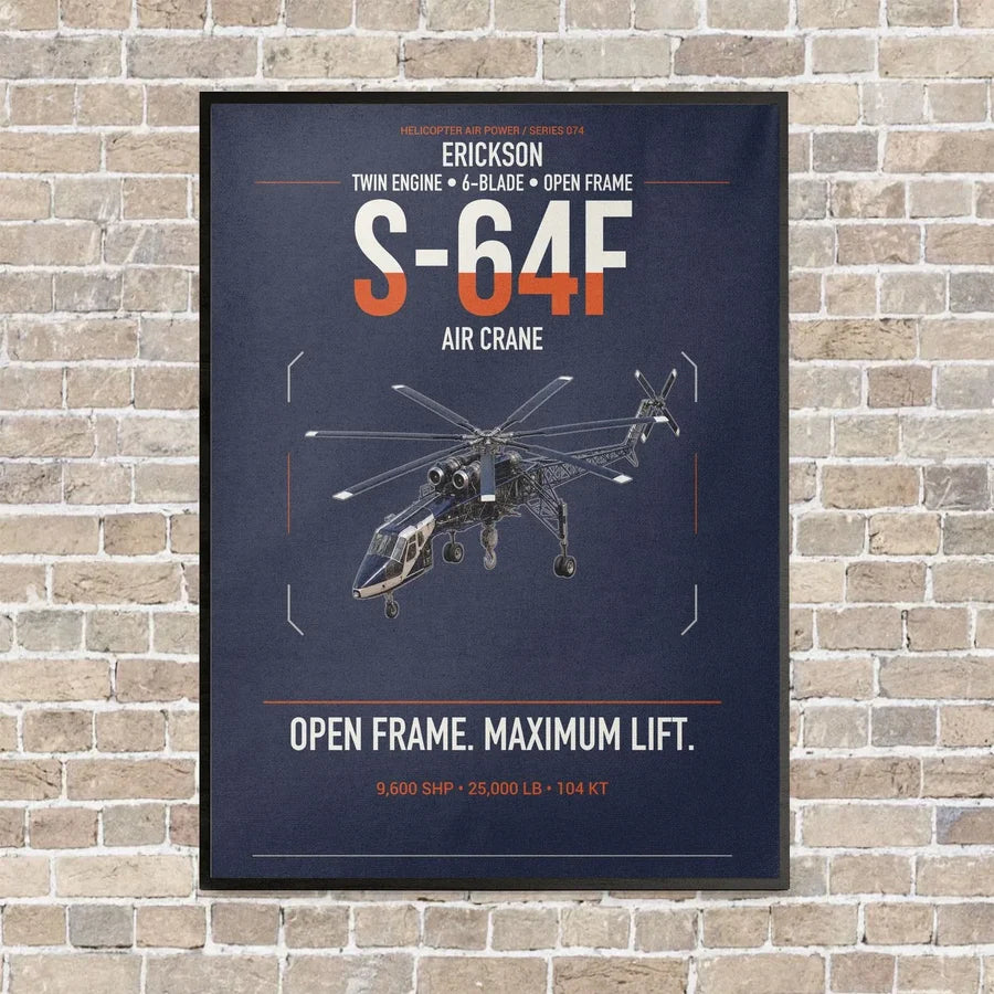 Erickson S-64F Air Crane vertical canvas print - framed - navy blue background