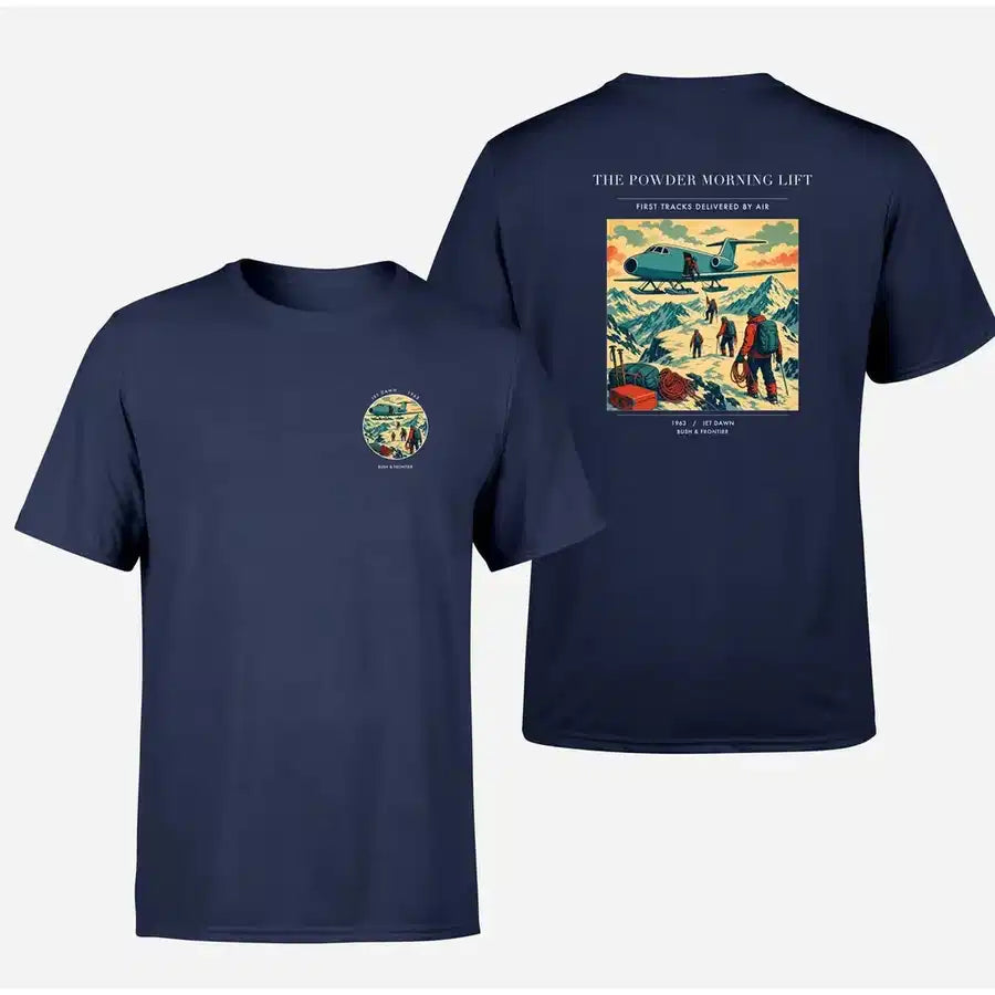 VINTAGE G4287 - The Powder Morning Lift - Double-Side T-Shirt design on navyblue double side t shirt