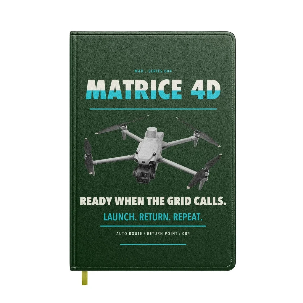 DJI Matrice 4D design on dark green notebook