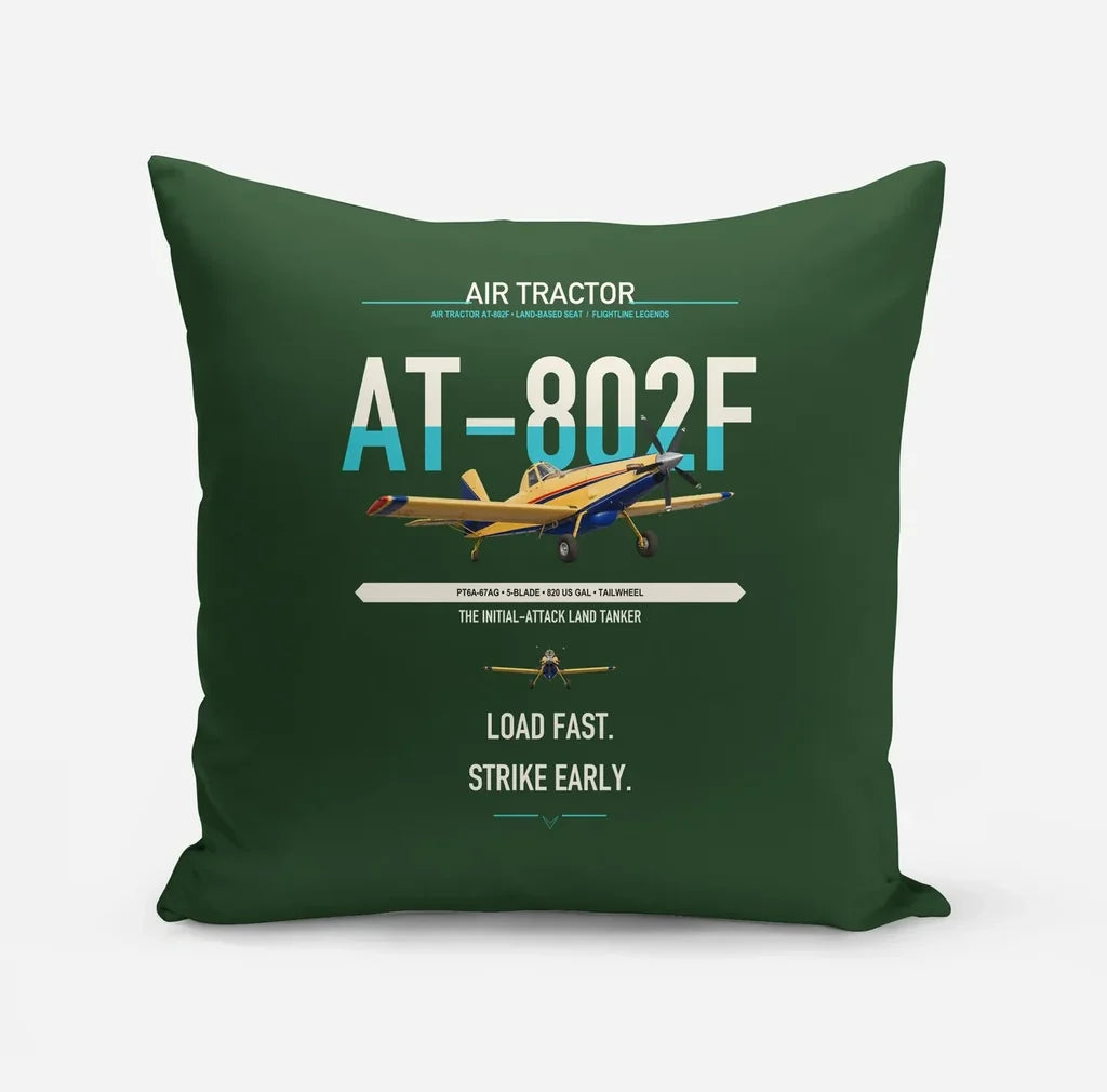 Air Tractor AT-802F design on dark green pillow