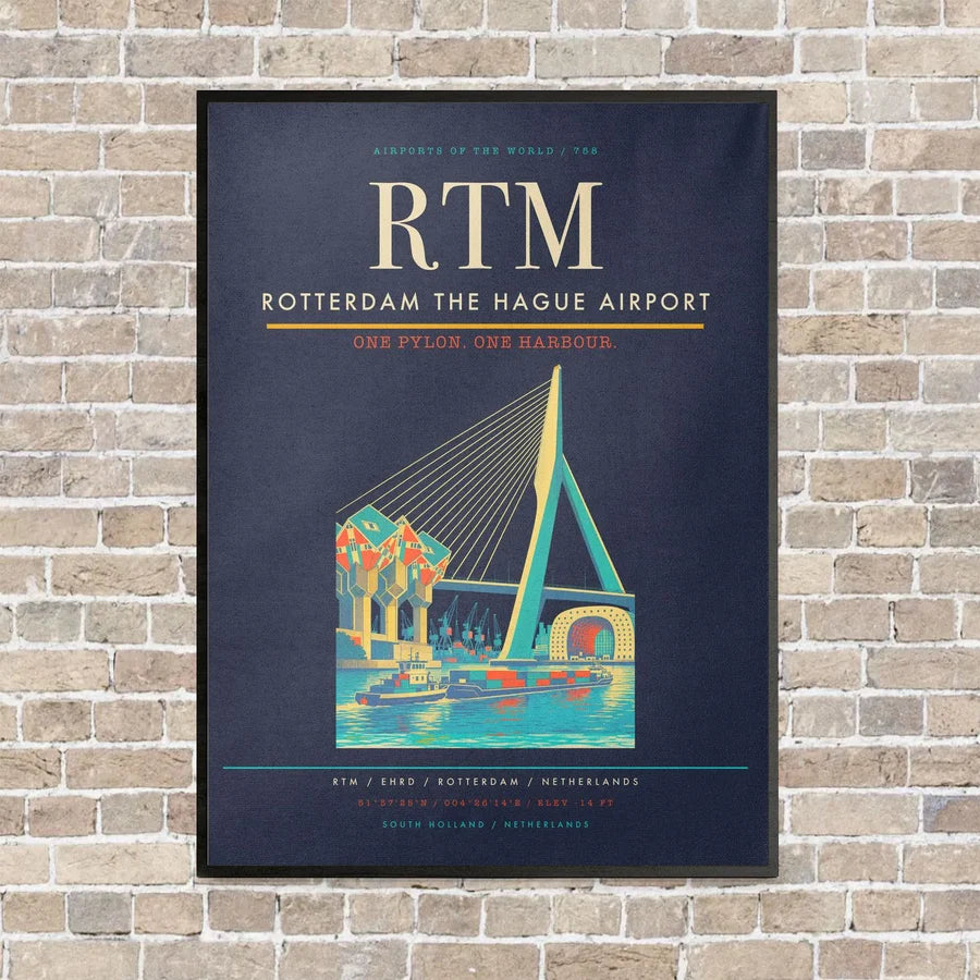Rotterdam The Hague Airport RTM vertical canvas print - framed - navy blue background