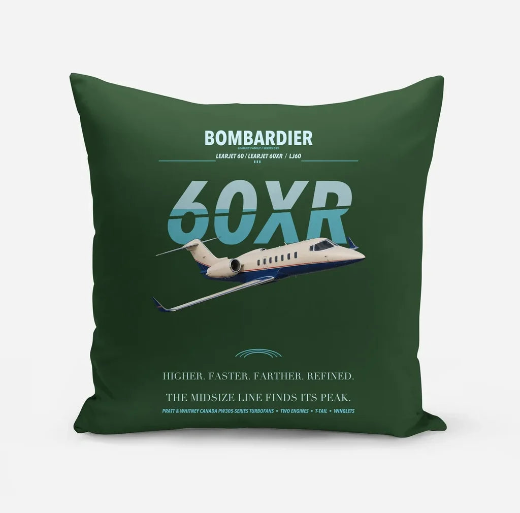 Bombardier Learjet 60XR design on dark green pillow