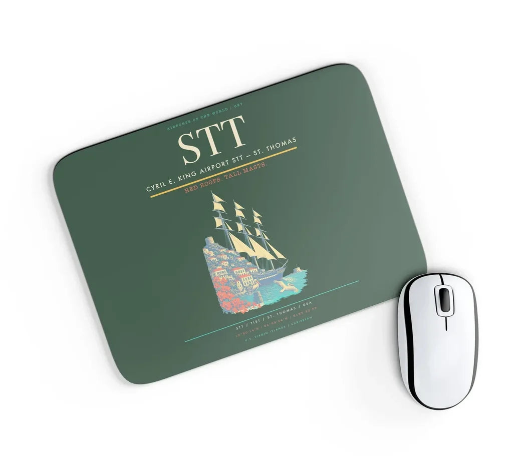 Cyril E. King Airport (STT) design on dark green rectangle mouse pad