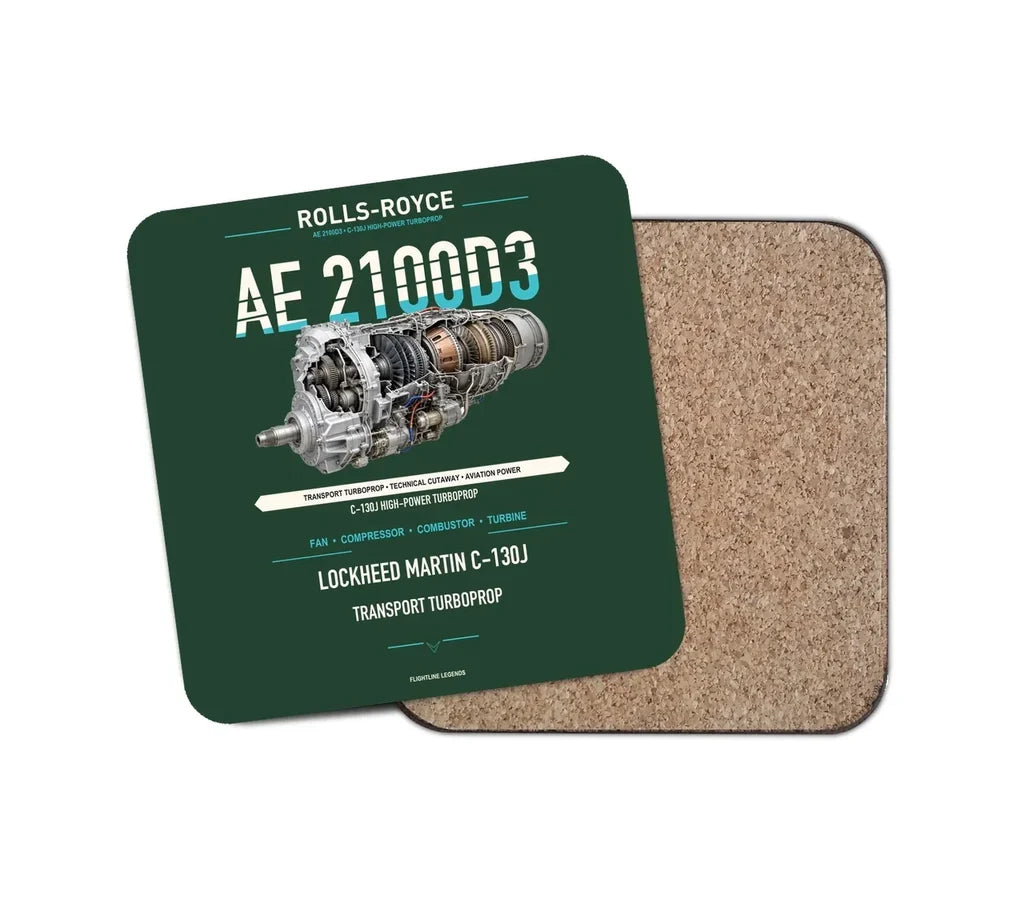 AE 2100D3 design on dark green 1 piece coaster