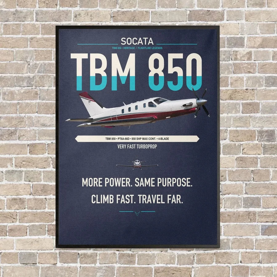 Socata TBM 850 vertical canvas print - framed - navy blue background