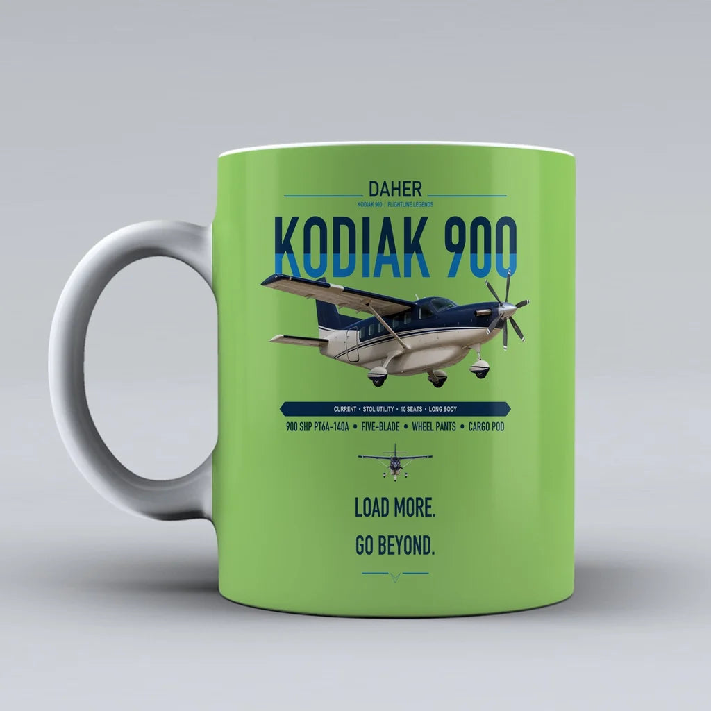 Daher Kodiak 900 design on light green ceramic mug, double-side print